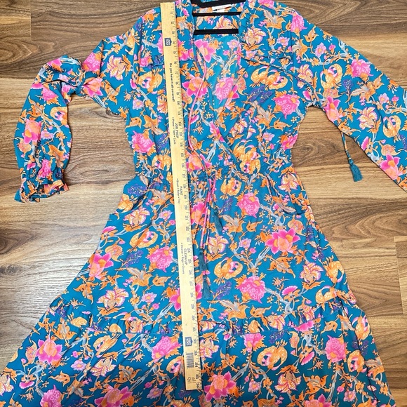 Boemo Anthropologie Long Sleeve Tiered Pink and Teal A Line Maxi Dress - Picture 7 of 8